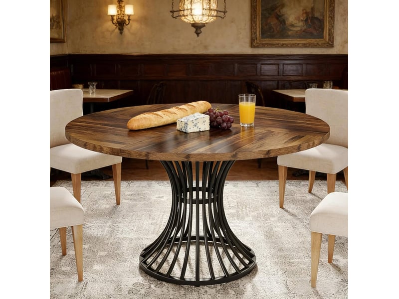 Table à manger ronde, plateau de 119 cm, jusqu'à 6 places, noir et brun rustique - Conforama C
