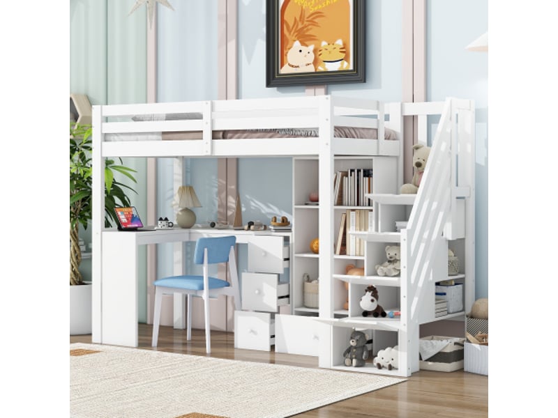  Lit mezzanine 90x200 cm coloris blanc pin lit enfant blanc - Conforama D