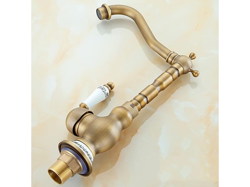  Robinet de lavabo évier de cuisine de robinet d'eau chaude et froide rétro européen en cuivre  - Conforama C