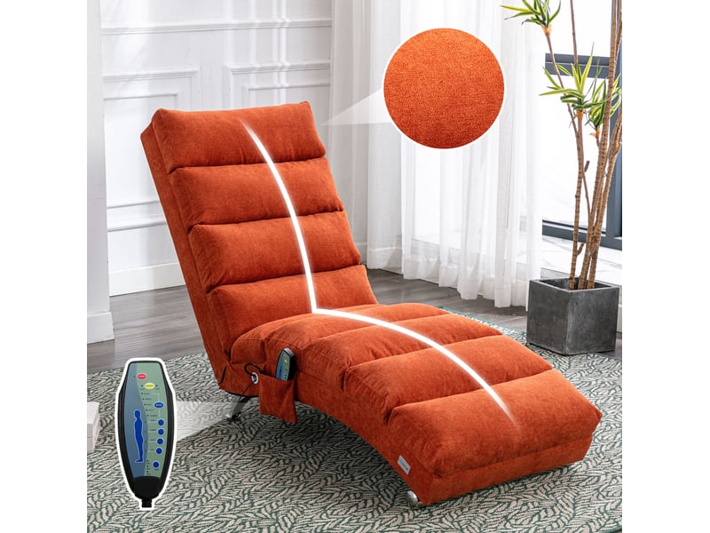  Chaise longue de massage tcqpz fixe 148 x 55 x 84 cm vibration douce rangement latéral tissu en lin orange  - Conforama C