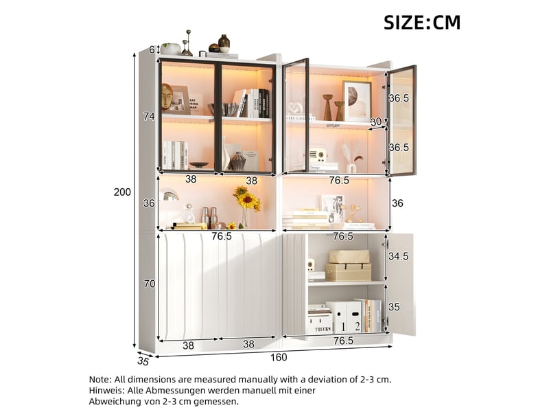  Vitrine tcqpz led 160 x 35 x 200 cm 2 pièces verre trempé blanc  - Conforama C