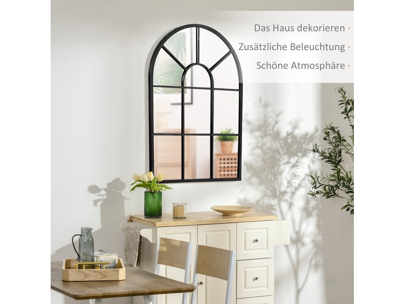  Miroir mural fenêtre 60x91 cm – noir – cadre en métal arqué, crochets préinstallés pour pose murale  - Conforama E