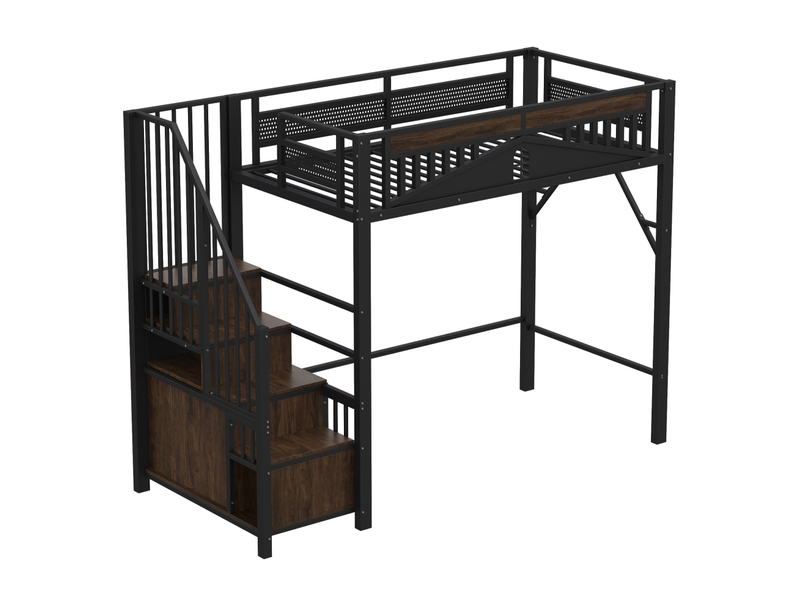  Lit mezzanine enfant 90x200 cm – noir – escalier avec rangements et fenêtre de sécurité - sans matelas  - Conforama D