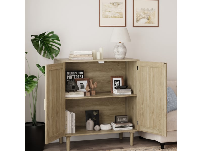  Armoire de rangement 80x40x88 cm, buffet avec 2 portes, meuble de salon et cuisine, mdf naturel, rangement, pratique  - Conforama D
