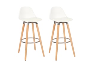 Lot de 2 tabourets de bar blanc bois de hêtre  39,5 x 44 x 91 cm