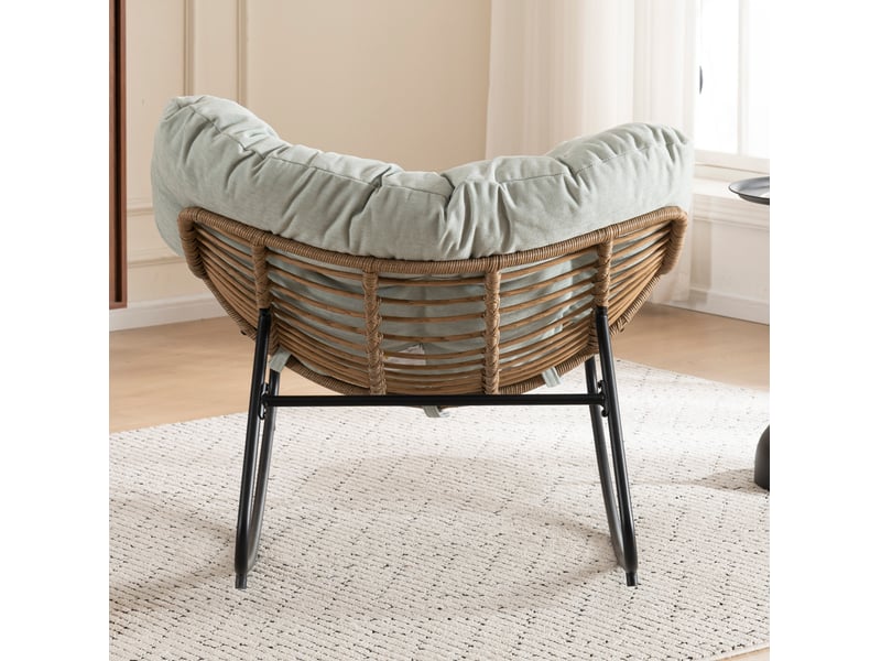 Fauteuil à bascule papasan 95x107x83 cm – bleu clair – assise chenille rembourrée, cadre métallique - Conforama B