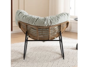 Fauteuil à bascule papasan 95x107x83 cm – bleu clair – assise chenille rembourrée, cadre métallique