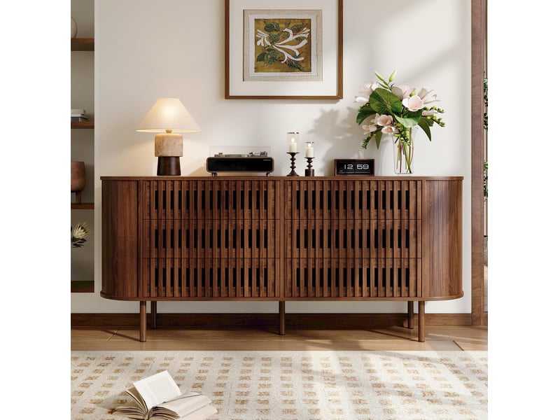 Buffet bas 6 tiroirs 160x40x70 cm en mdf coloris noyer - Conforama B