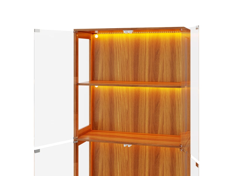 Vitrine pour figurines avec éclairage led multicolore, 80 x 35 x 170 cm, mdf et verre, noyer - Conforama W