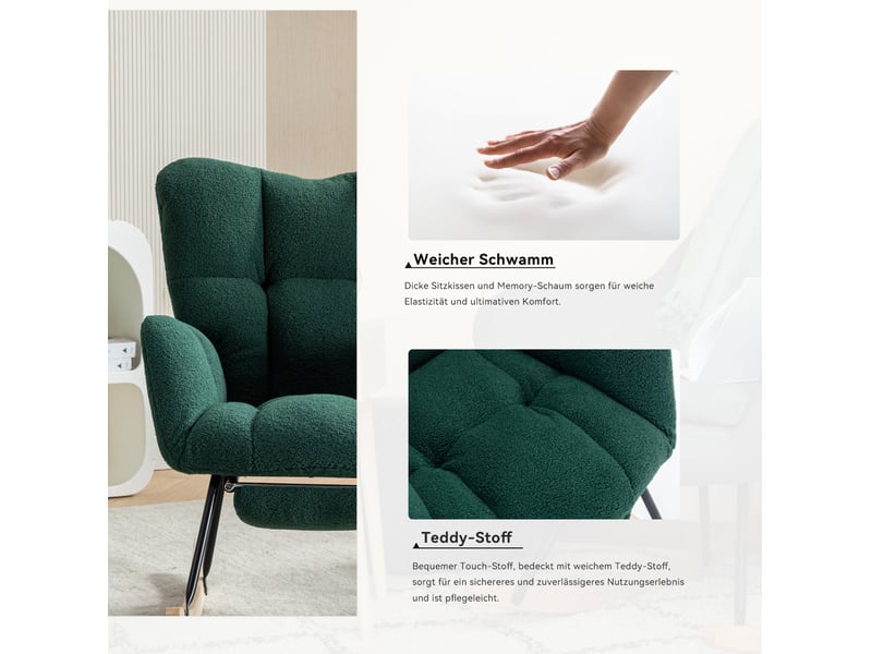  Fauteuil à bascule 80x98x98,5 cm avec repose-pieds vert  - Conforama D