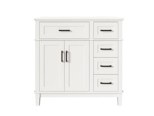 Meuble vasque salle de bain blanc 90 cm avec lavabo céramique intégré, tiroir silencieux et portes doubles