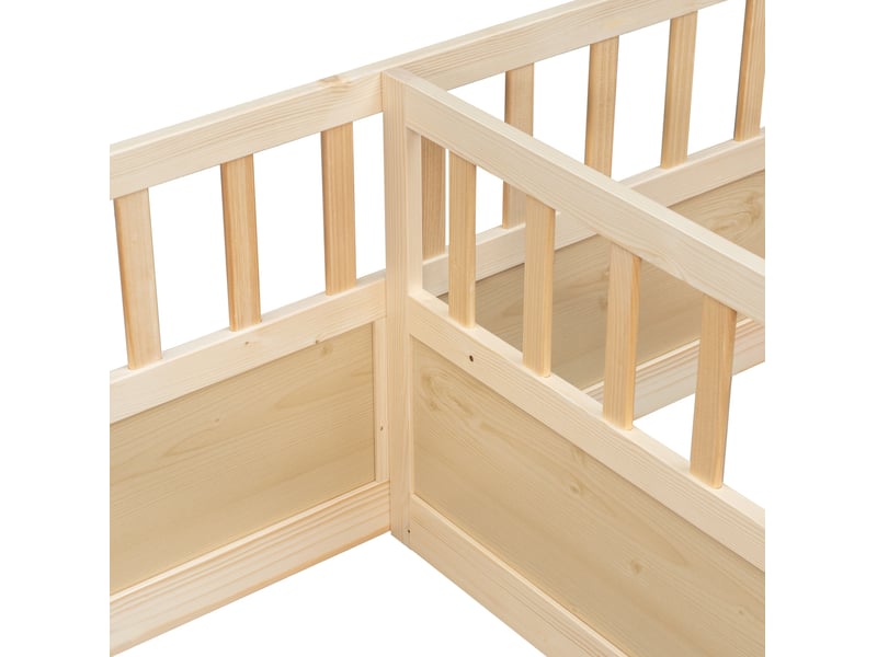  Lit 2 places enfant 2x90x200 cm naturel pin, barrières hautes, accès ouvert pour deux enfants  - Conforama E