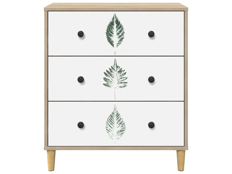  Commode chambre, meuble de rangement hanau imprimé feuilles vertes 66x36,5x75 cm sonoma  - Conforama E