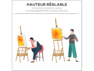 Chevalet en bois sur pied chevalet d'artiste avec tiroir intégré hauteur jusqu'à réglable 92 cm coloris naturel