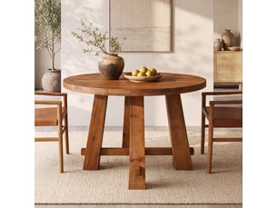 Table de salle à manger ronde en bois massif de 100 cm, table de cuisine rustique avec piètement en croix pour 2 à 4 personnes