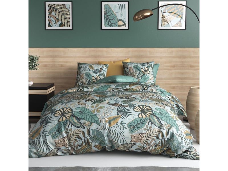  Parure housse de couette 240x220cm + 2 taies motif exotique bleu et vert 100% coton - yucatan YUCATAN - Conforama A