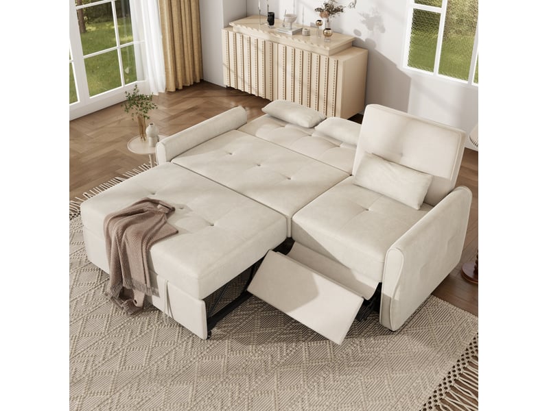  Canapé-lit tcqpz 3 places convertible 176 x 148 x 83 cm dossier réglable chenille beige  - Conforama D