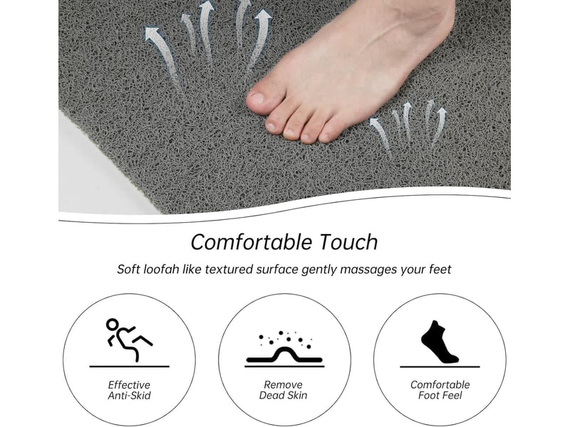  Tapis de douche antidérapant en luffa souple anti-moisissure pvc, 50 x 80 cm (gris)  - Conforama C