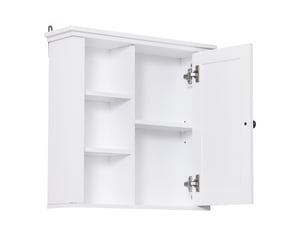 Armoire murale de salle de bain meuble suspendu wc placard 1 porte 3 niches dim. 53l x 14,5l x 50,5h cm en bois blanc