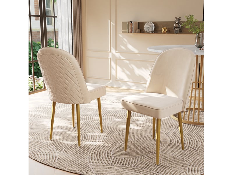  6 chaises de salle à manger 45 45,5x62x87,5 cm, ec revêtement tissu velours beige avec piètement acierlique  - Conforama E