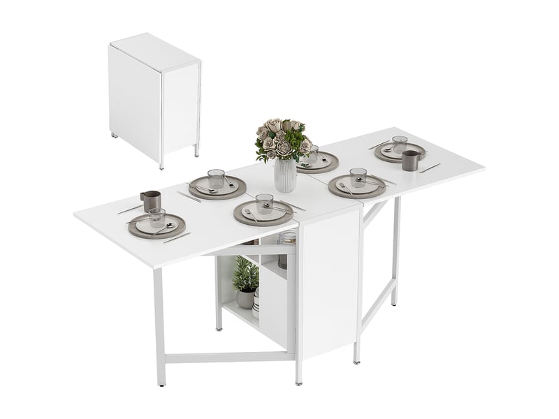  Table de salle à manger pliante à abattants, 4 compartiments, 3 configurations pour cuisine et salon, 169 x 60 x 75 cm, blanche  - Conforama A