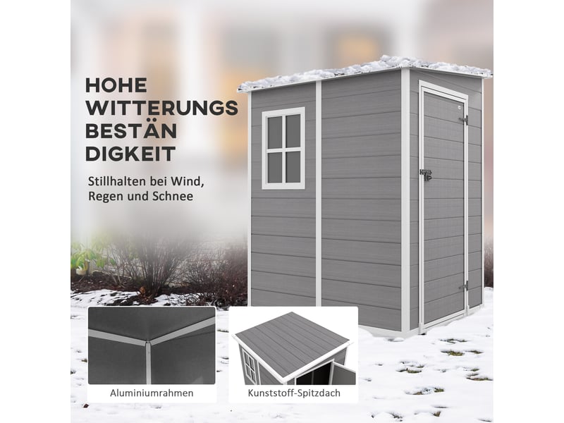  Abri de jardin - gris - plastique - 1,54 m³ - porte verrouillable - fenêtre intégrée - ventilation 122x149x192cm - Conforama D