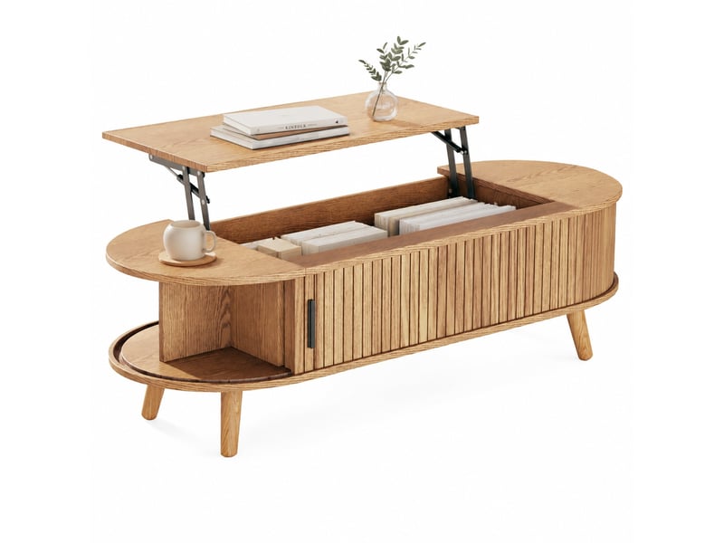  Table basse relevable en mdf – rangement dissimulé, 120 x 50 x 39,5 cm – finition naturelle  - Conforama A