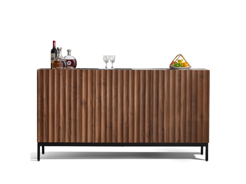 Buffet bas modenvie 150 x 40 x 80 cm design 3d ondulé 3 portes étagères réglables mdf brun foncé - Conforama A