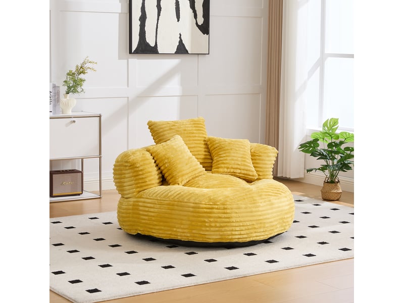 Fauteuil relax pouf avec dossier haut et accoudoirs enveloppants, en velours côtelé jaune moutarde 108 × 108 × 52 cm - Conforama D