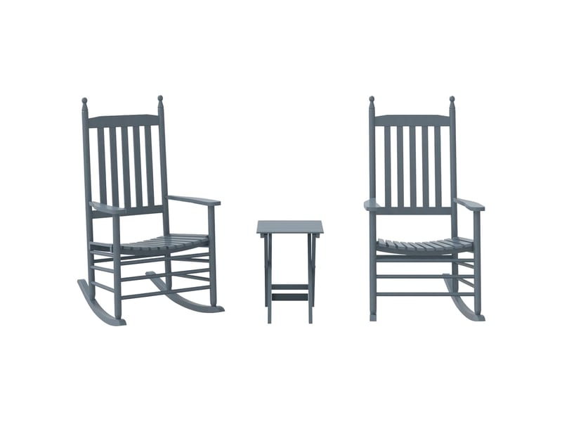  Lot de 2 fauteuils à bascule avec petite table pliable en bois de peuplier gris dec029128  - Conforama A