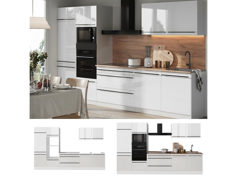  Vicco cuisine, blanc haute brillanceblanc, 340cm plan de travail anthracite  - Conforama D