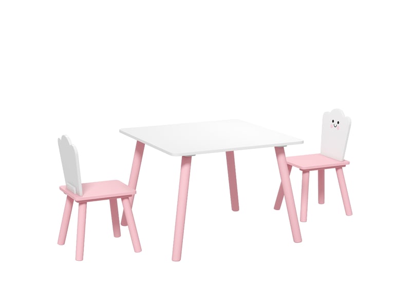  Table enfant avec chaise, ensemble table et 2 chaises en bois pour dessiner, jouer, rose, étudier  - Conforama B