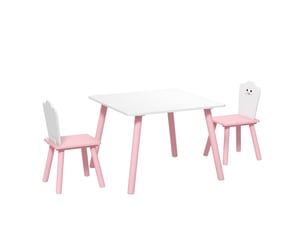 Table enfant avec chaise, ensemble table et 2 chaises en bois pour dessiner, jouer, rose, étudier