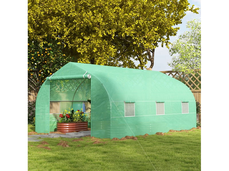Serre de jardin 350x300x200 cm – vert foncé – toit à deux pans avec accès zippé et fenêtres enroulables - Conforama B