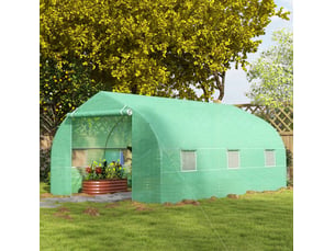Serre de jardin 350x300x200 cm – vert foncé – toit à deux pans avec accès zippé et fenêtres enroulables