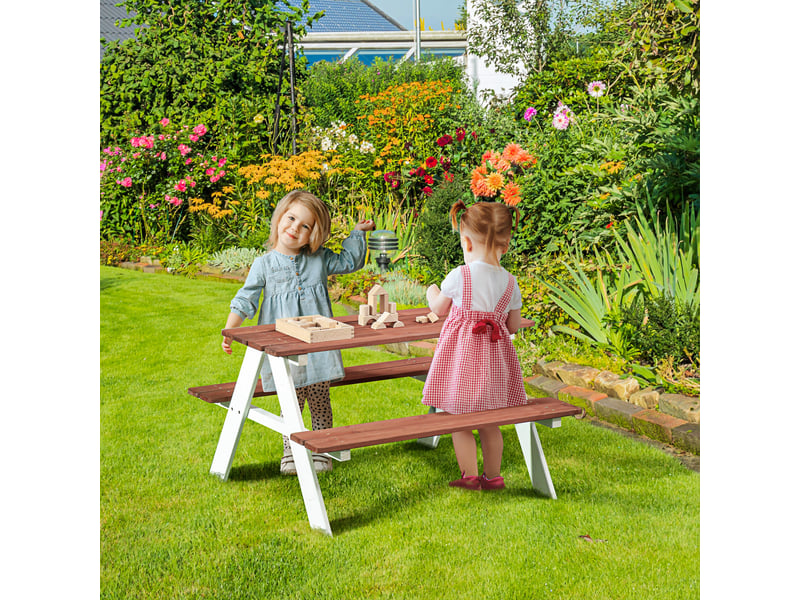 Ensemble table de pique-nique pour enfants de 3 à 8 ans avec bancs en bois, 89 x 79 x 50 cm, marron  - Conforama C