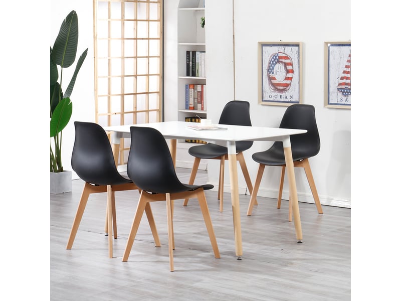  Lot de 4 chaises de salle à manger scandinaves - noir - pieds en hêtre, cuisine, salon  - Conforama C