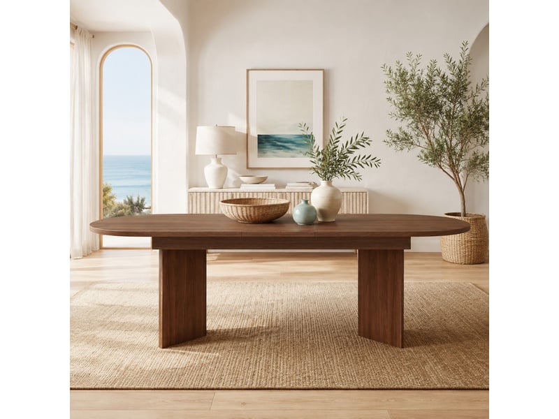  Table à manger extensible 160 à 200 x 90 cm en mdf, noyer, 6 à 8 personnes  - Conforama B