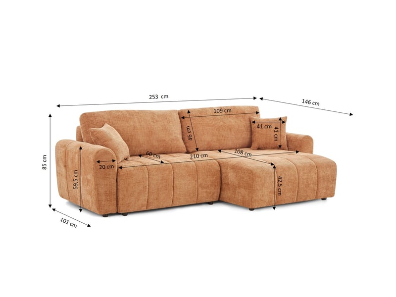  Canapé d'angle convertible et réversible jonea 4 places tissu texturé terracotta  - Conforama D