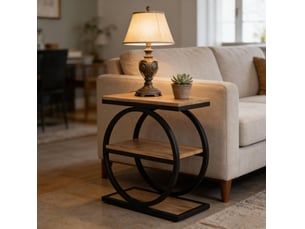 Table d'appoint 60x30x65 cm à 3 niveaux, style industriel, mdf et métal, noir et marron