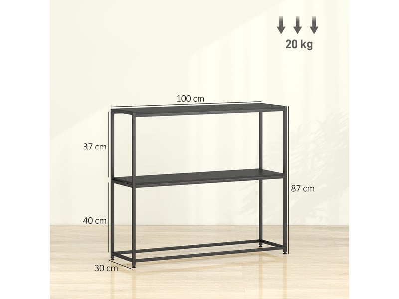  Table console en acier 2 étagères design moderne pour salon entrée couloir noir 100 x 30 x 87 cm  - Conforama C