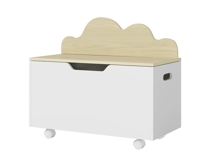  Coffre à jouet enfant sur roulettes, coffre de rangement enfant avec couvercle rabattable, 59 x 30 x 53 cm, blanc  - Conforama A