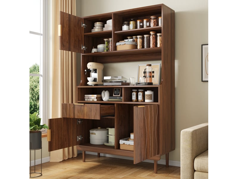  Buffet haut 4 portes avec tiroir et étagères ouvertes evryae  - Conforama D