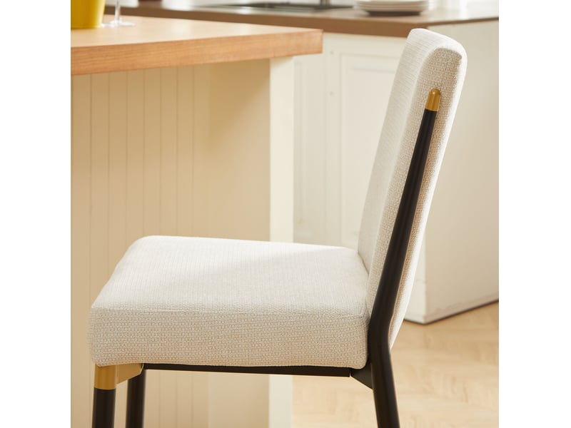  Tabouret de bar lot de 2 avec repose-pieds rectangulaire et base réglable, style scandinave en tissu beige  - Conforama E