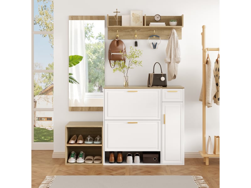  Meuble à chaussures - lot de 5 - avec tiroirs - gain de place - structure robuste - panneaux de particules - naturelblanc 130x30x174cm - Conforama D