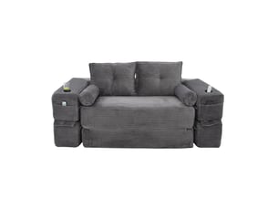 Canapé droit compressé convertible <strong>MODENVIE</strong> <strong></strong> 2 places Velours côtelé gris foncé