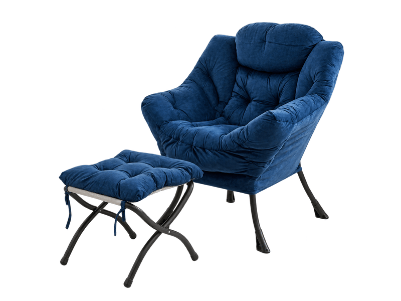  Fauteuil relax avec repose-pieds de342049 bleu foncé, accoudoirs, poche latérale, salon  - Conforama A