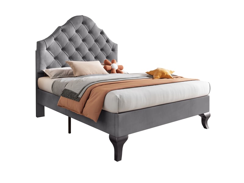  Lit simple rembourré 90 x 200 cm, sommier à lattes, tête de lit réglable en hauteur, velours gris evarich - Conforama A
