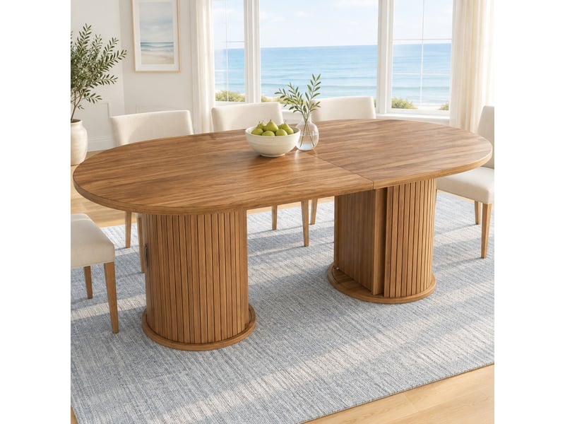  Table à manger extensible 150 à 190 cm avec rangement caché, poignées en métal, mdf marron foncé  - Conforama B