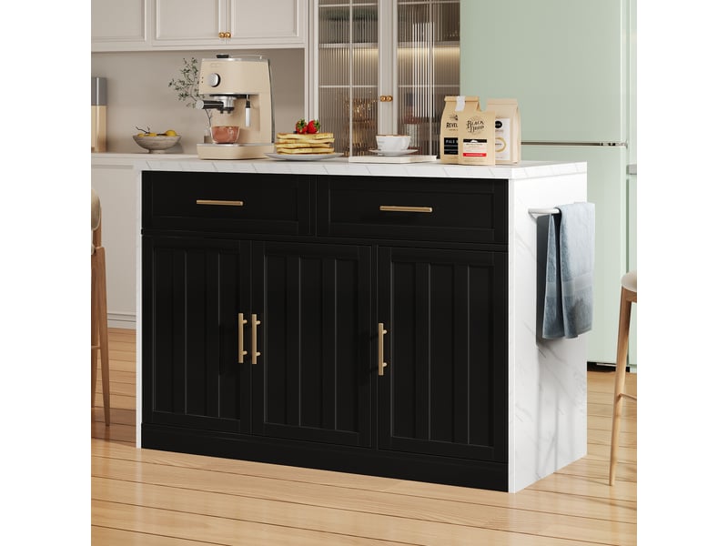  Îlot de cuisine 120x60x91cm style européen élégant avec prises électriques, ports usb et espace bar, noir et blanc  - Conforama R